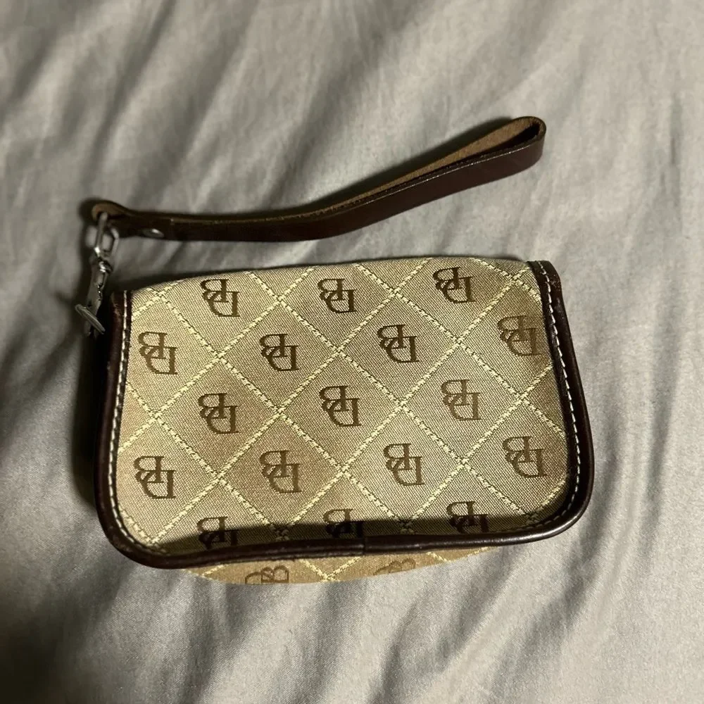Dooney & Bourke Tan Canvas with Leather Trim Wristlet